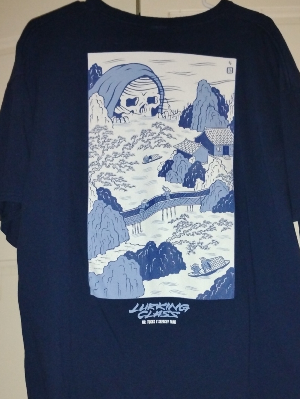 Mr Tucks X Sketchy Tank "Lurking Class" Graphic Navy Blue Men's Short Sleeve Tee